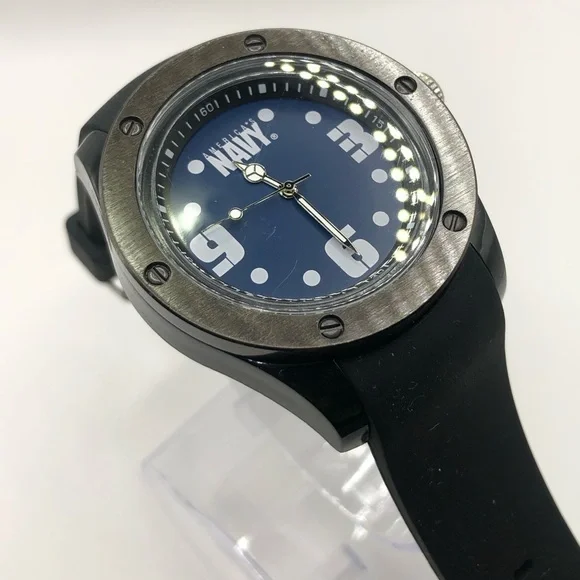 America’s Navy Men's Watch Black Band Navy Blue Face New Battery Clean - Picture 3 of 9